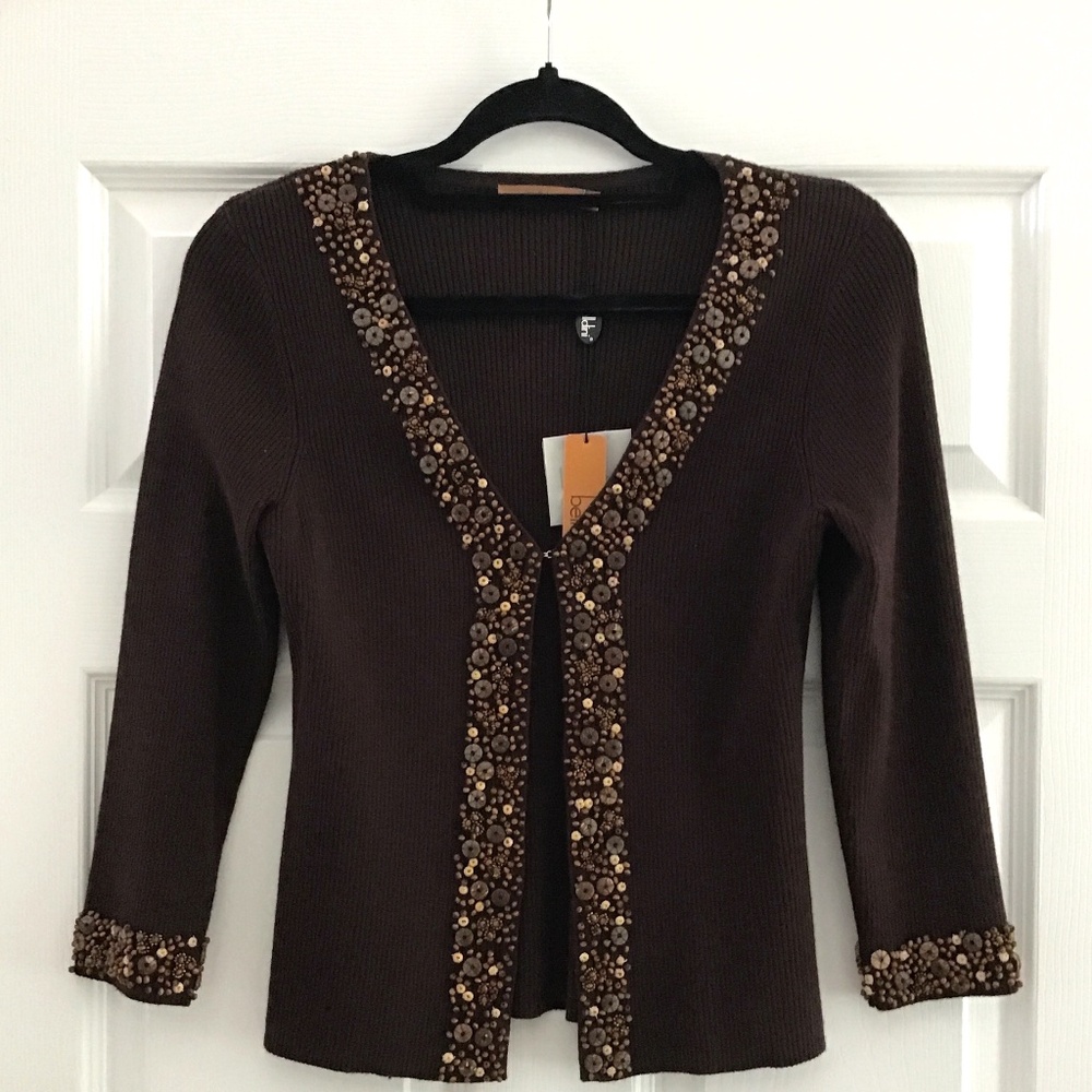 Belldini dark brown ribbed knit 3/4 sleeve v-neck cardigan size S